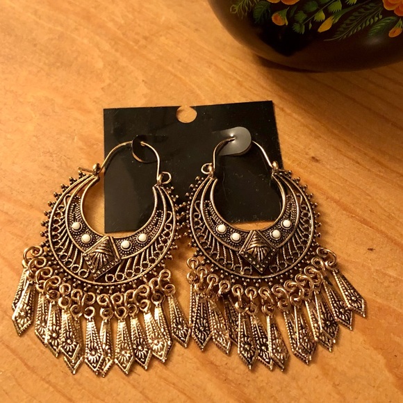 Jewelry - New Bronze Bohemian Tassel Medallion Earrings